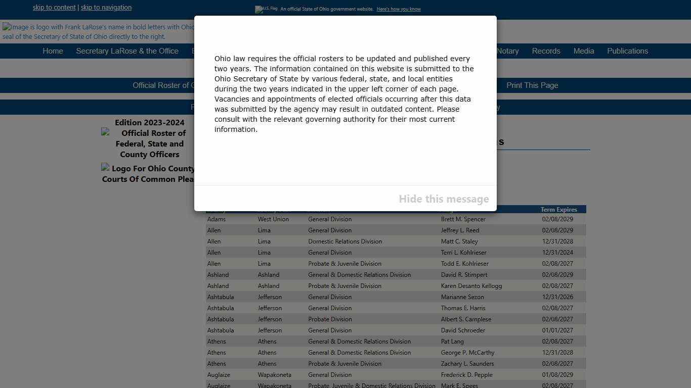 Ohio County Courts of Common Pleas