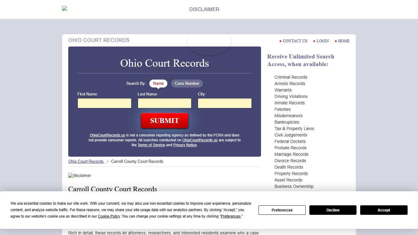 Carroll County Court Records OhioCourtRecords.us
